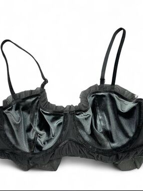 Auden Black Satin Underwire Bra with Ruffle Trim